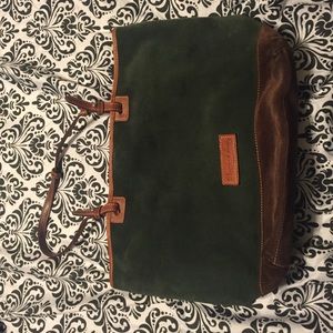 Green tote, suede material